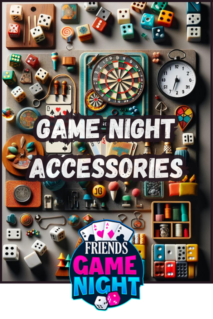 A collection of game night accessories displayed on a table.